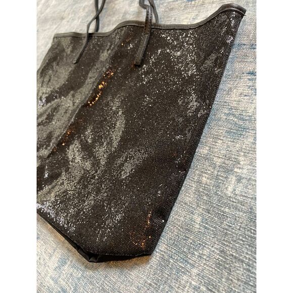 NWT! Macy's Black Micro Sequin Sparkle Front Tote Bag - Picture 6 of 7